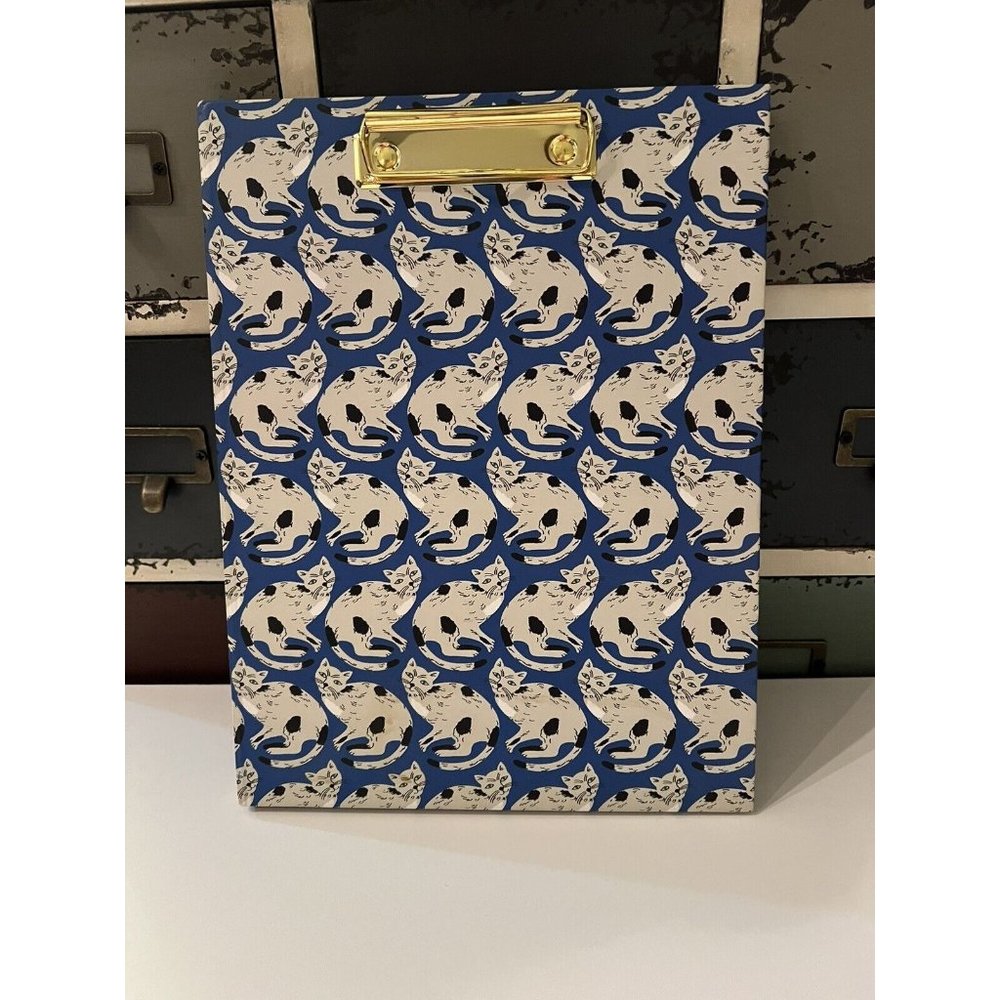 Anthropologie 52 Conversations Blue White Cat Clipboard Folder Clipfolio Cute